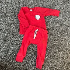 💟 BOGO! Red Smiley Face Baby Outfit 3-6 Months Wrap Top Pants & Top